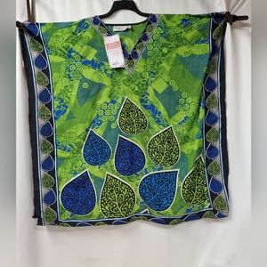 New Leaf Print Microfiber Short Caftan by EY Signature